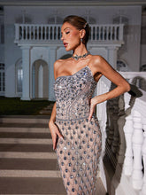 Sean Strapless Rhinestone Mesh Maxi Dress